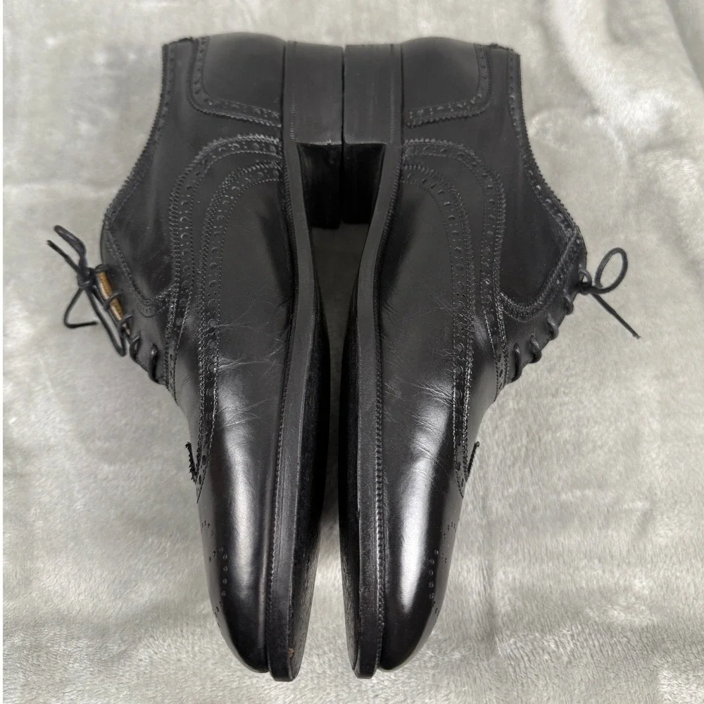 VTG Gucci Men's Black Leather Wingtip Brogue Oxford‎ Shoes Made in IT Sz 41.5 D
